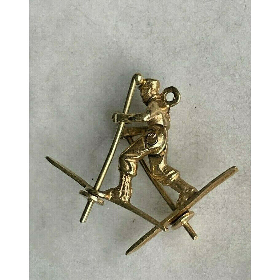 14K YELLOW GOLD ANIMATED SKIER CHARM OR PENDANT SKY