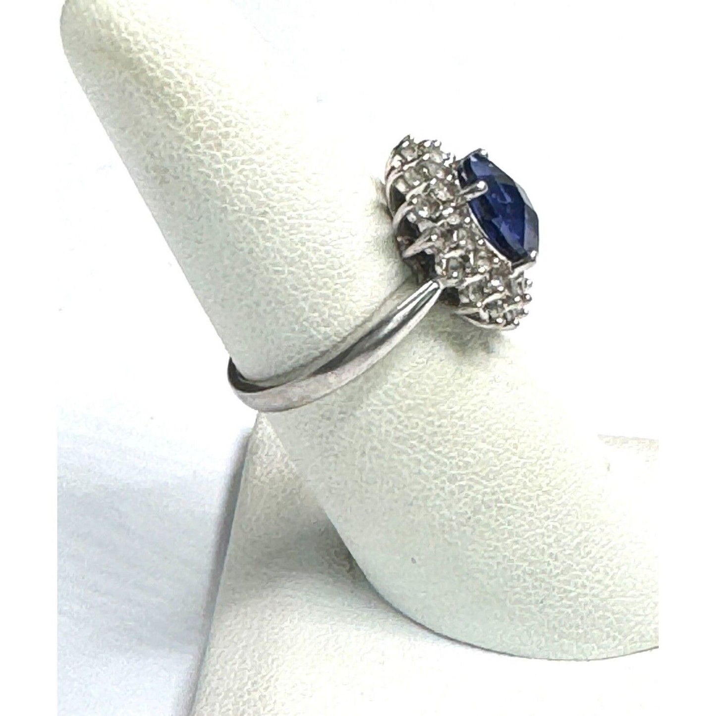 925 STERLING SILVER LAB-CREATED SAPPHIRE AND COLORLESS TOPAZ RING SIZE 6.5 SKY