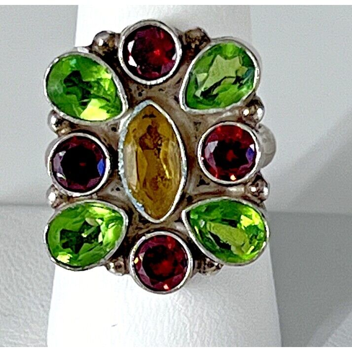 925 STERLING SILVER MULTICOLORED CZ'S RING SIZE 8.5 SKY