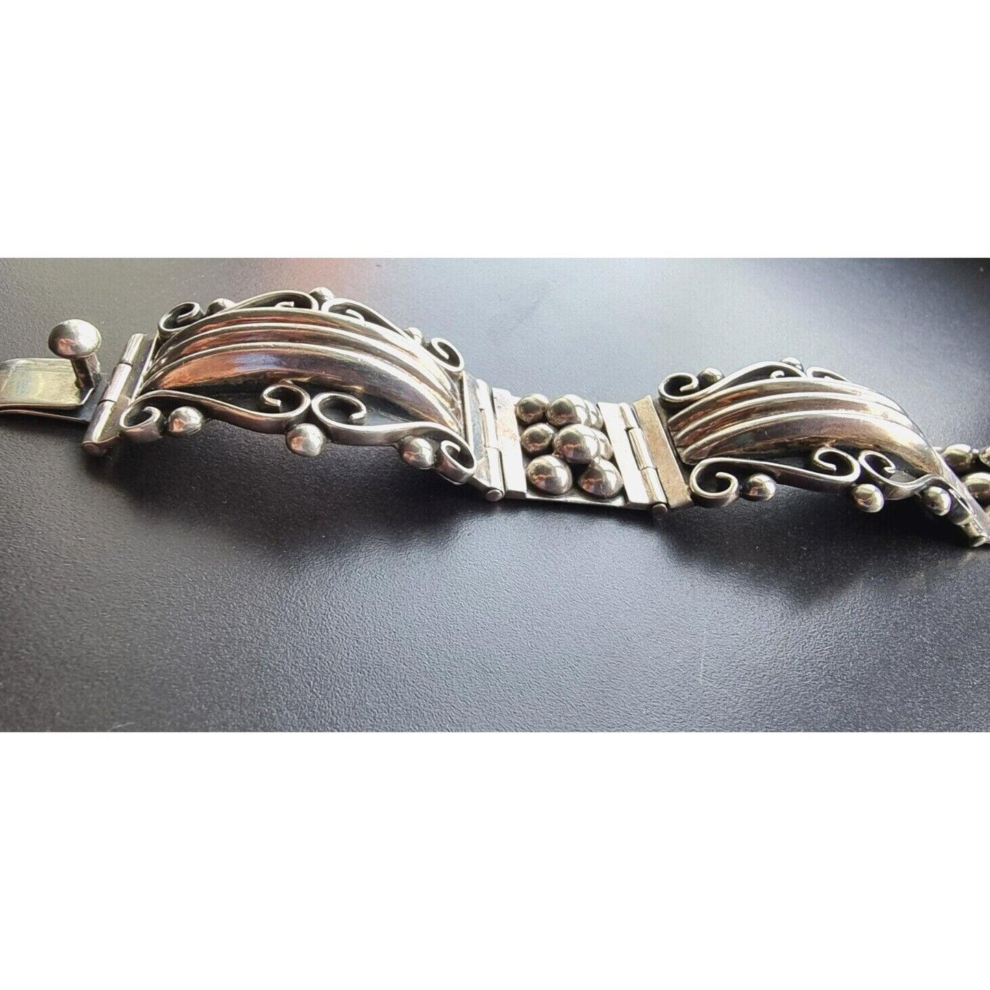 MODERNIST 925 STERLING SILVER LINKED BRACELET 7.5 inch AT