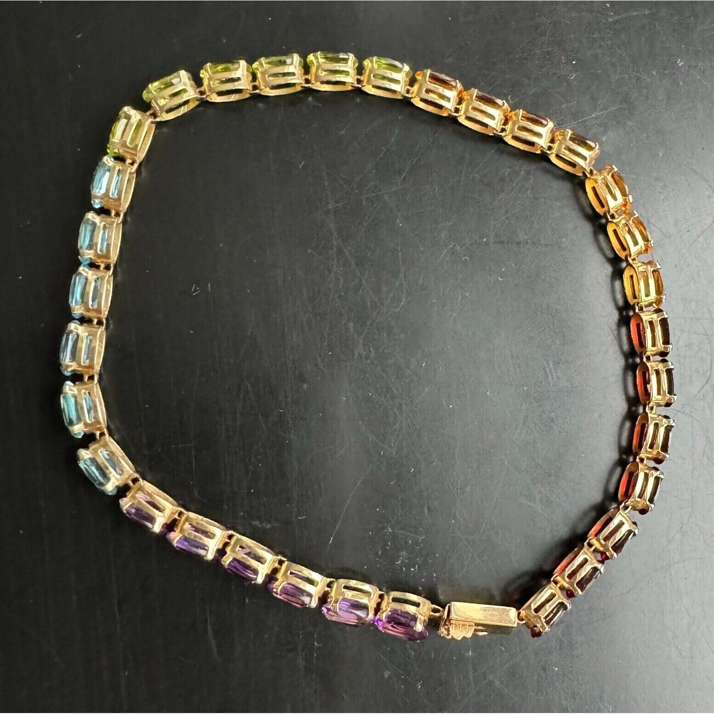 14K YELLOW GOLD MULTI GEMSTONE RAINBOW TENNIS BRACELET SKY