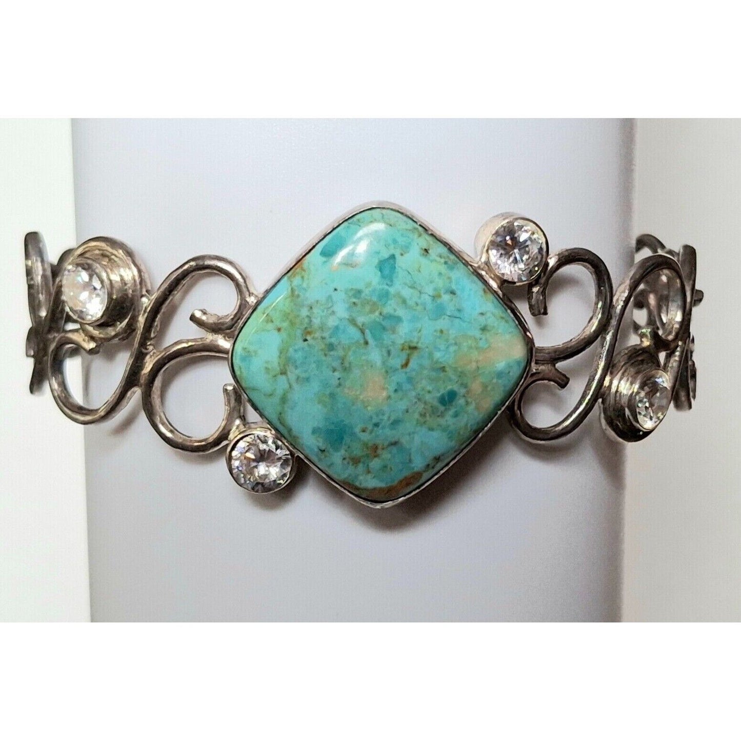 925 STERLING SILVER TURQUOISE  AND CZ'S LACY DESIGN  BRACELET SKY