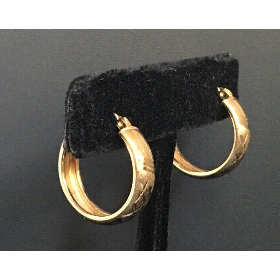 YELLOW GOLD BRIGHT CUT HOOP EARRINGS SKY