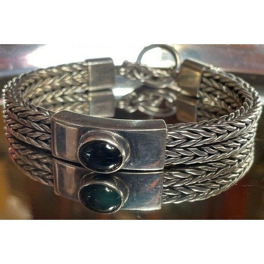 STERLING SILVER & ONYX 925 STERLING SILVER WOVEN TOGGLE BRACELET SKY