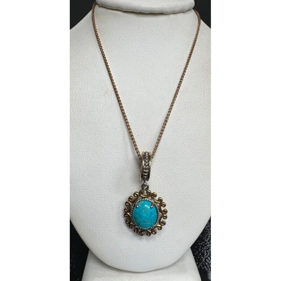 ORNATE 925 STERLING SILVER VERMEIL AND TURQUOISE CHARM PENDANT NECKLACE SKY