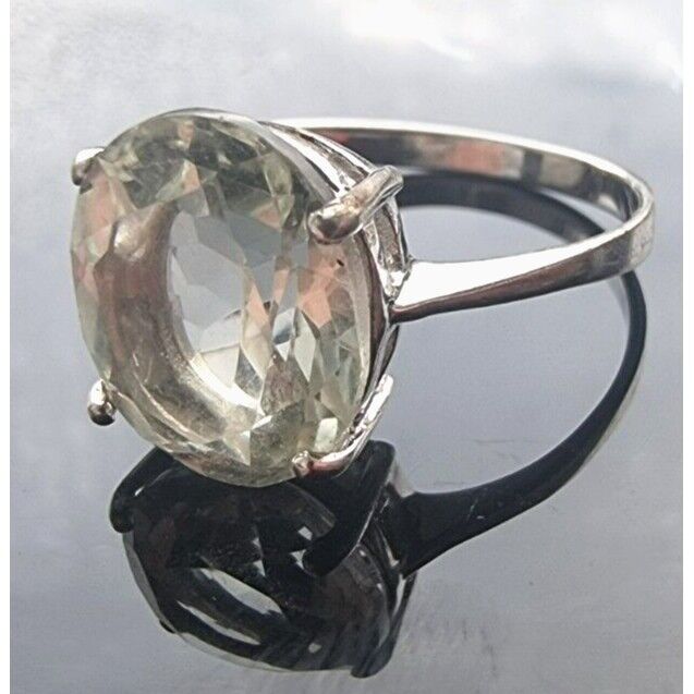 925 STERLING SILVER OVAL OLIVE 12X10 mm QUARTZ RING SIZE 7.75 AT