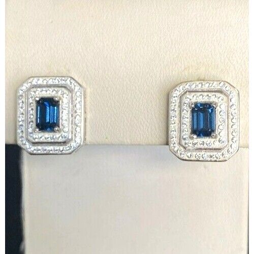 925 STERLING SILVER TOPAZ BLUE AND CLEAR CZ'S  EARRINGS SKY