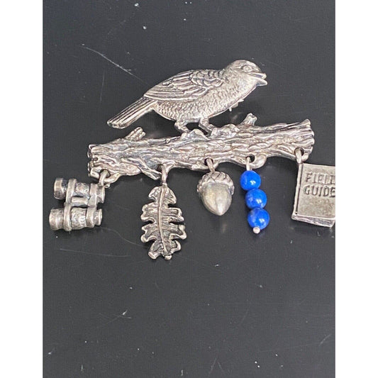 925 STERLING SILVER AND LAPIS LASULI BIRD ON PERCH BIRDWATCHER'S CHARM SKY