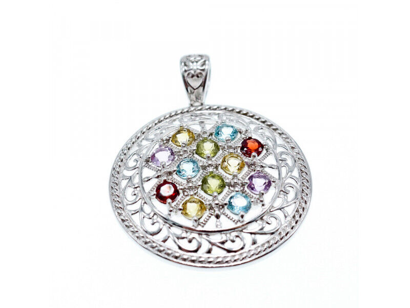 925 STERLING SILVER MULTI GEMSTONES PENDANT