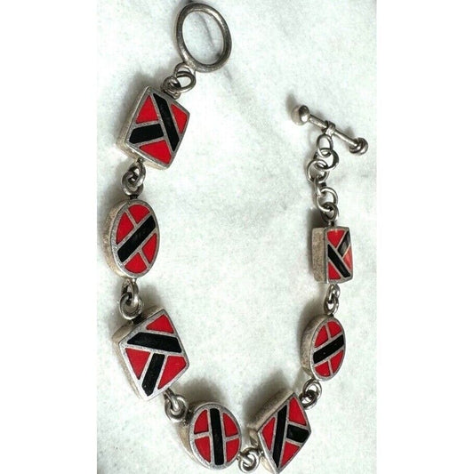 925 STERLING SILVER  RED AND BLACK ENAMEL REVERSIBLE BRACELET SKY