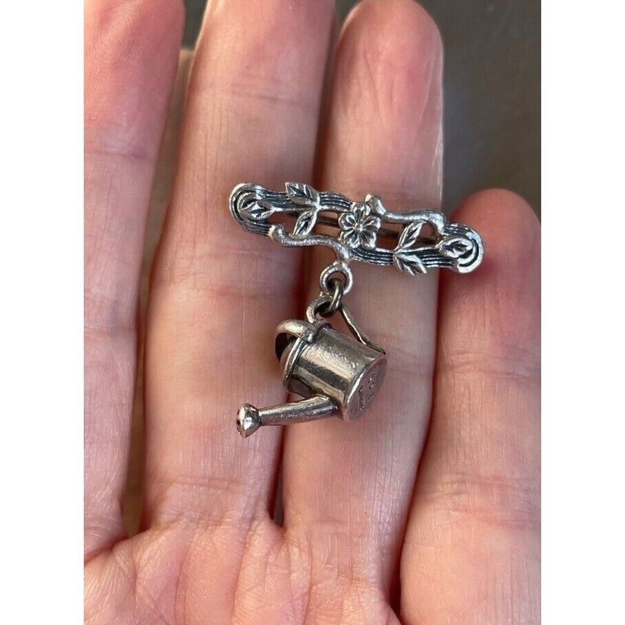 925 STERLING SILVER GARDENER'S WATERING CAN CHARM BROOCH SKY