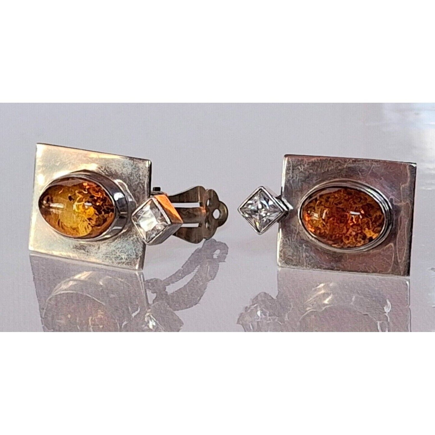 925 STERLING SILVER AND AMBER  CLIP-ON EARRINGS SKY