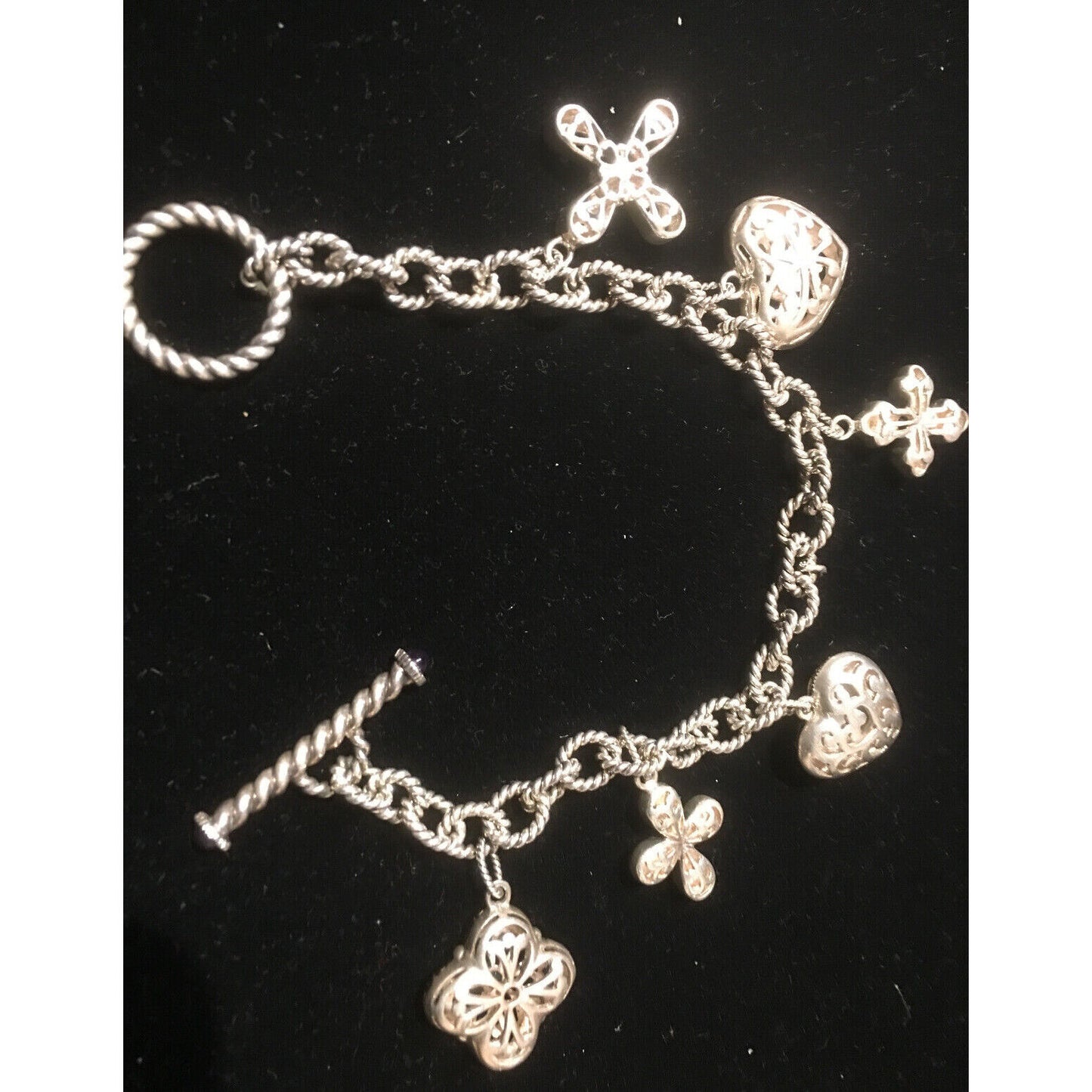 STERLING SILVER HEARTS AND ROSES CHARM BRACELET SKY