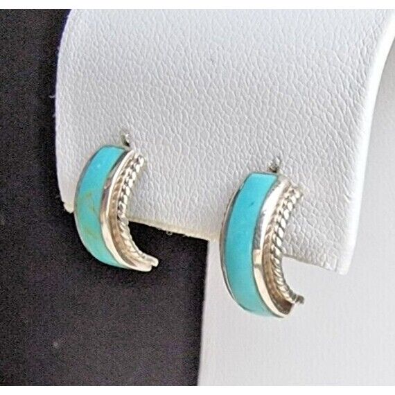 VINTAGE 925 STERLING SILVER NATURAL TURQUOISE STUD EARRINGS AT