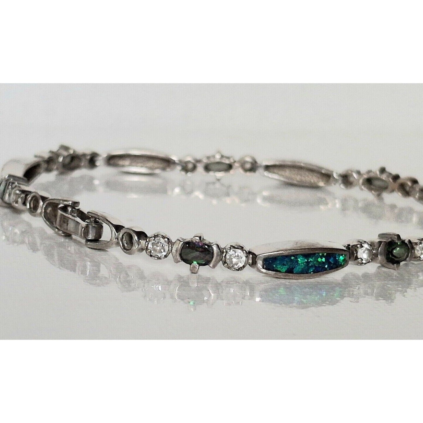 FSI 925 STERLING SILVER  FAUX  OPAL  TENNIS BRACELET SKY