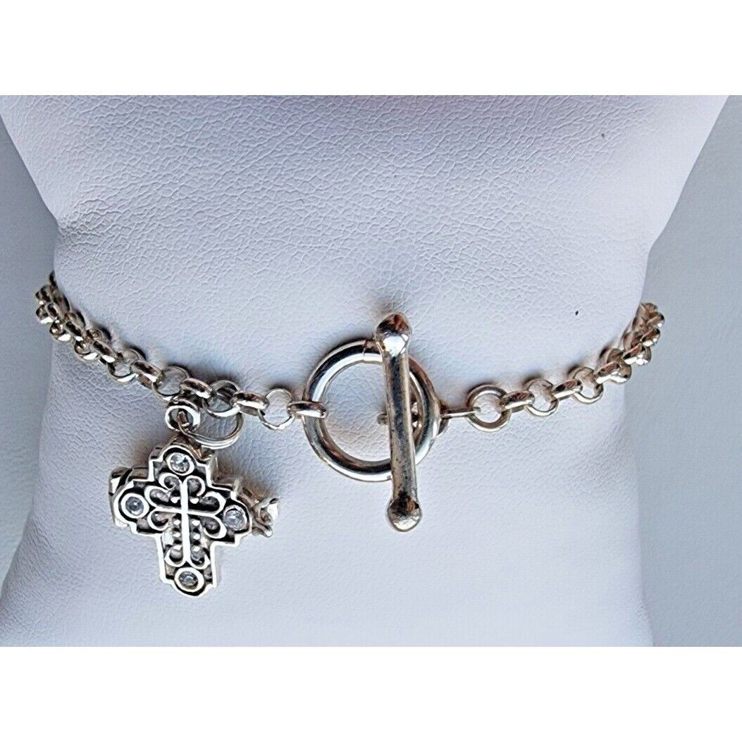 JBB 925 STERLING SILVER ITALY TOGGLE CLASP CHARM BRACELET CROSS  7,25 INCH AT