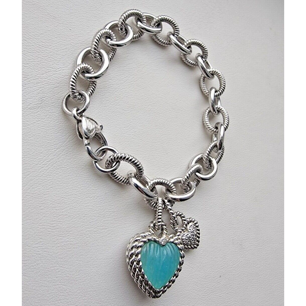 JUDITH RIPKA 925 STERLING SILVER CHALCEDONY HEART CHARMS BRACELET 7 INCH AT