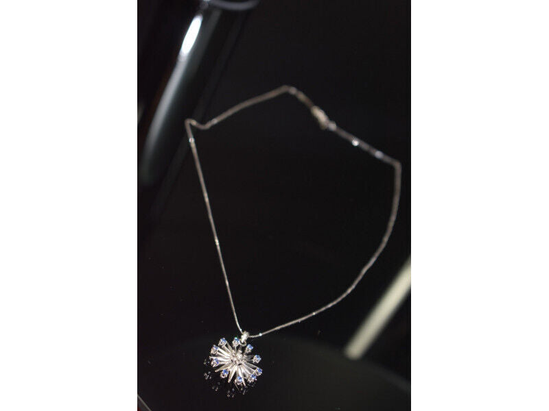 14K WHITE GOLD SAPPHIRES & DIAMOND CHAIN WITH PENDANT