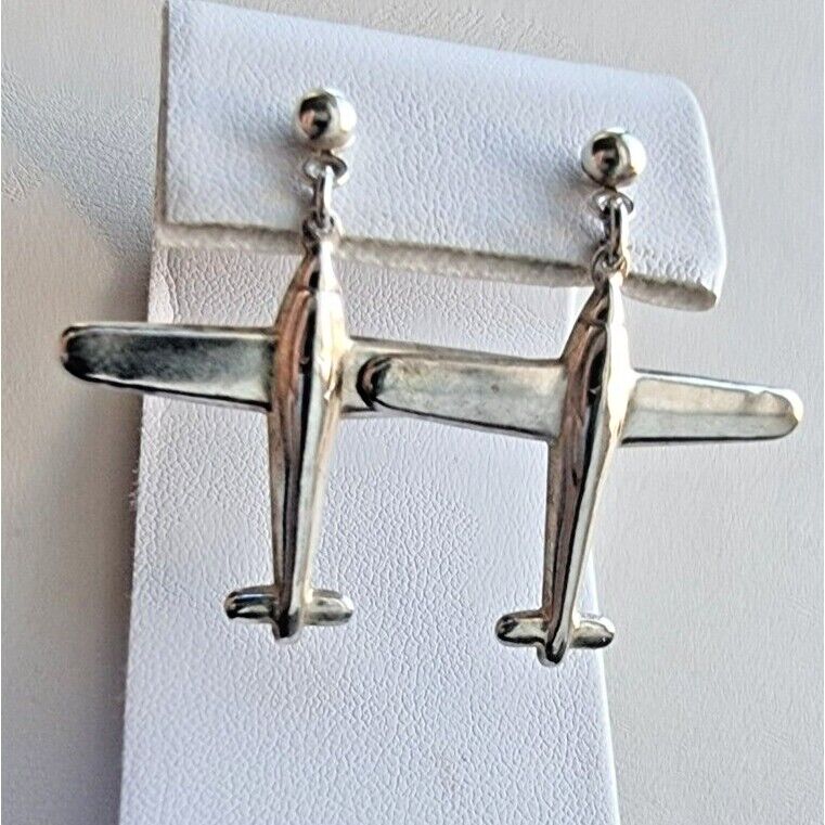 VINTAGE 925 STERLING SILVER AIRPLANE DESIGN EARRINGS AT