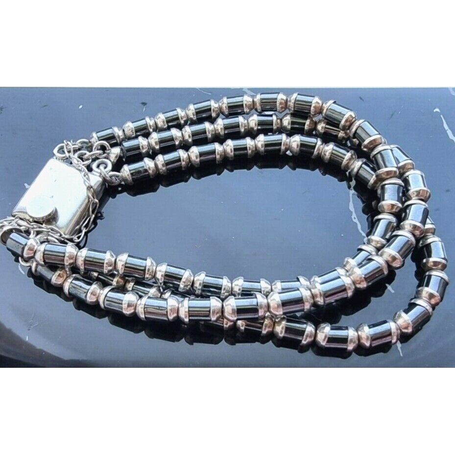 SILPADA 925 STERLING SILVER HEMATITE 3 STRAND BRACELET 7 1/4 INCH AT