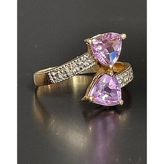 YELLOW GOLD AMETHYST & DIAMOND BY-PASS RING SIZE 7 SKY