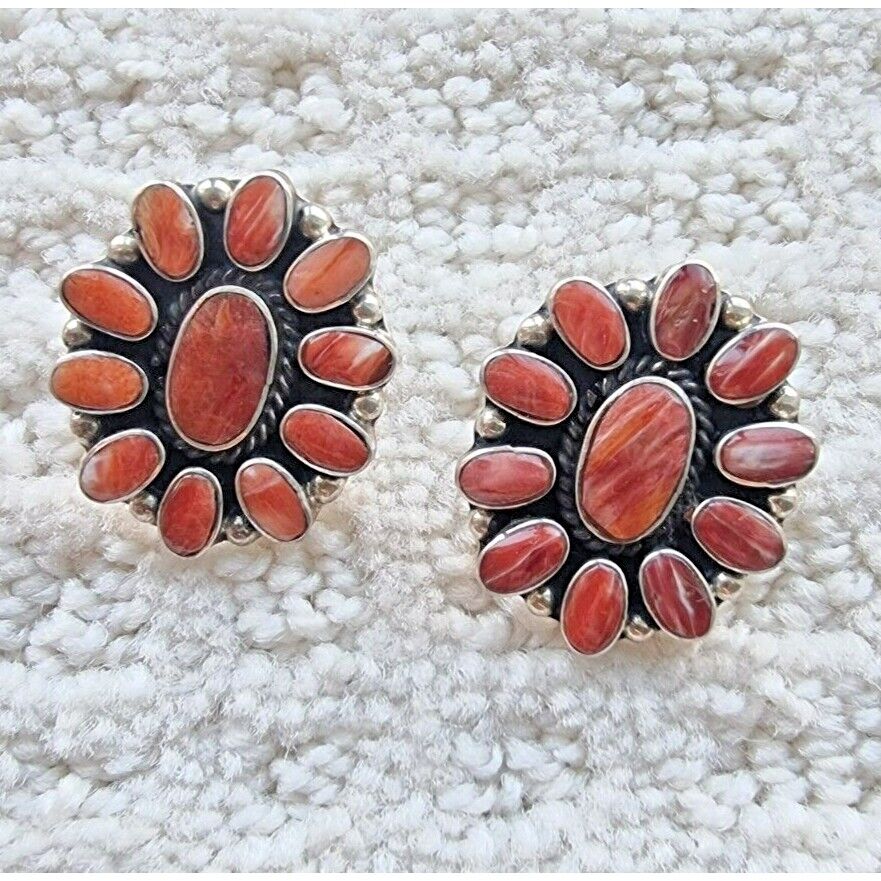 FEDERICO JIMENEZ 925 STERLING SILVER ORANGE SPINY OYSTER SHELL EARRINGS AT