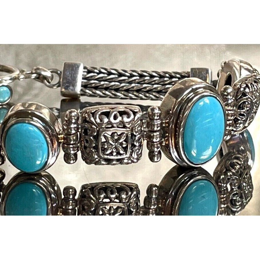 ORNATE 925 STERLING SILVER & TURQUOISE BRACELET SKY