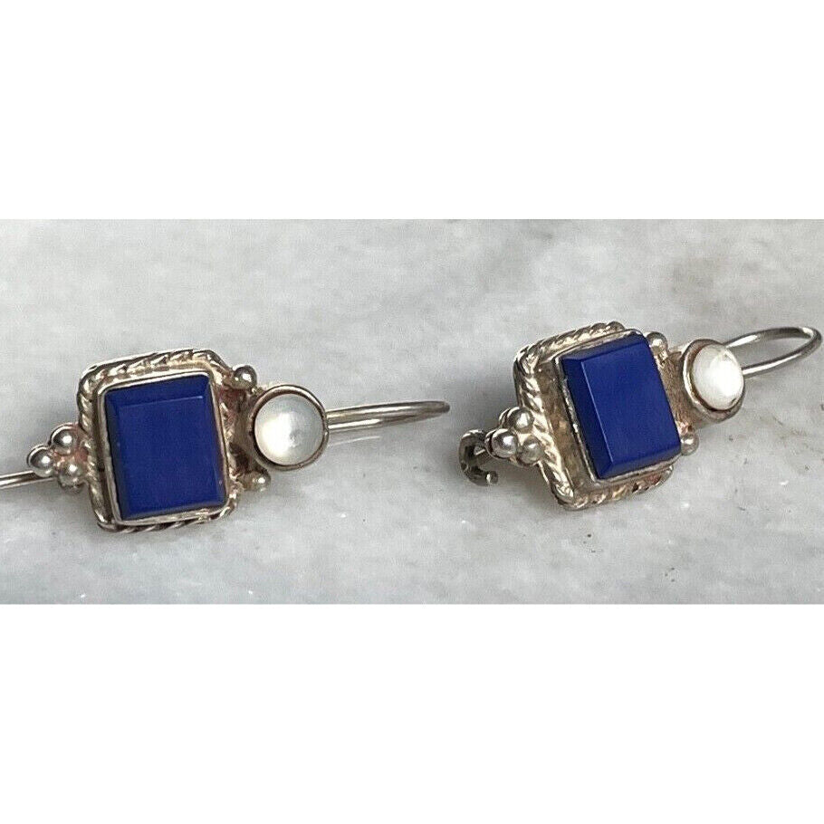 925 STERLING  SILVER LAPIS LAZULI & MOTHER OF PEARL EARRINGS SKY