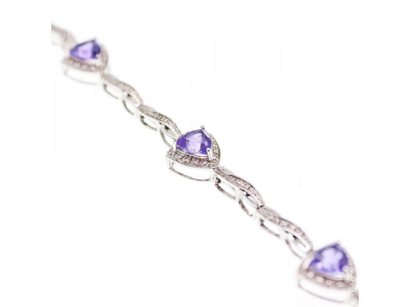 925 STERLING SILVER PURPLE TOURMALINE & CZ  BRACELET