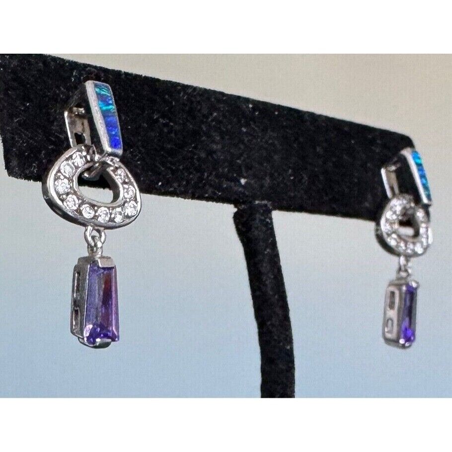 ''HAVANA'' 925 STERLING SILVER FIRE OPAL AND CZ DANGLE EARRINGS SKY