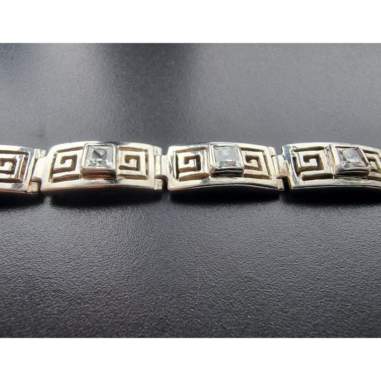 925 STERLING SILVER GREEK KEY CZ BRACELET  7.5 INCH AT