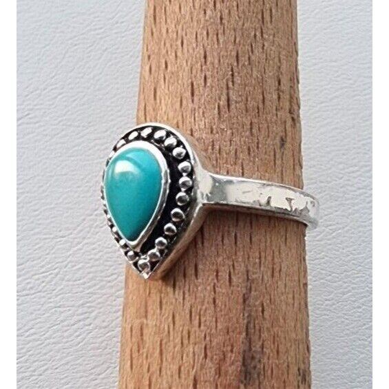 WESTERN STYLE 925 STERLING SILVER TEARDROP  8x6 mm. TURQUOISE RING SIZE 7 AT