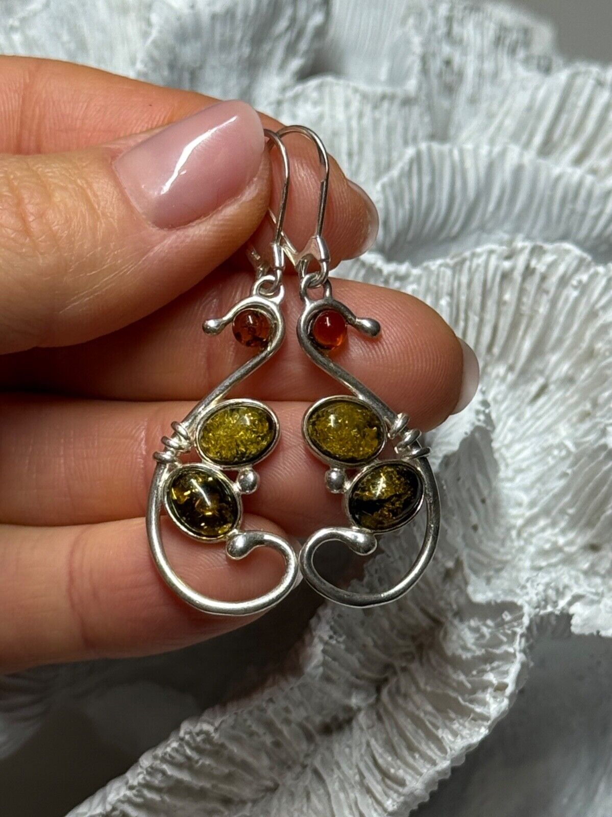 925 STERLING SILVER AMBER EARRINGS LENGTH 2 Inch