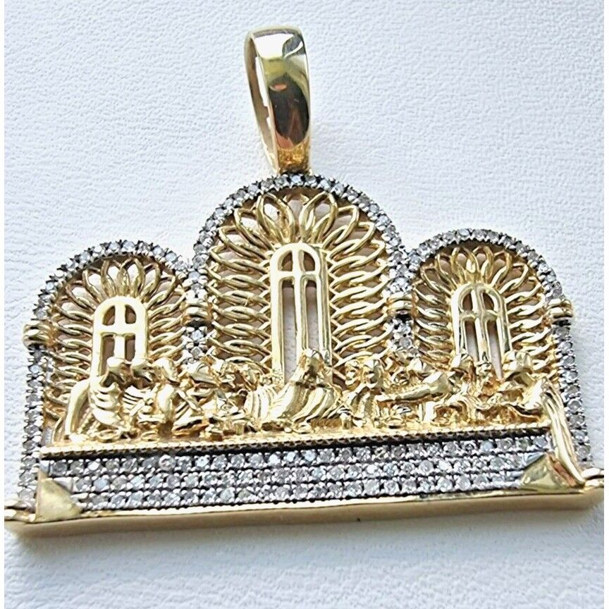 10K YELLOW GOLD DIAMOND JESUS APOSTLES LAST SUPPER PENDANT AT