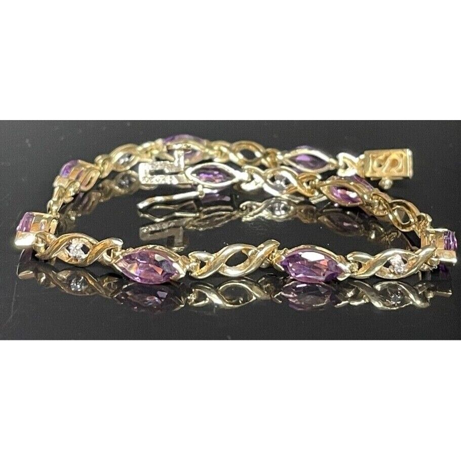 YELLOW GOLD AMETHYST AND DIAMOND TENNIS BRACELET SKY