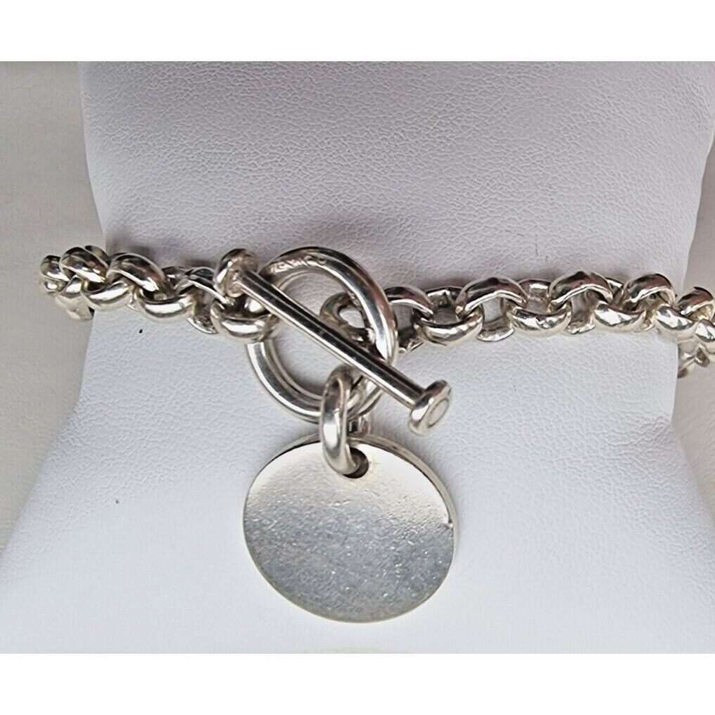 SILPADA  925 STERLING SILVER B0481 ROLO LINK CIRCLE TAG CHARM TOGGLE BRACELET AT