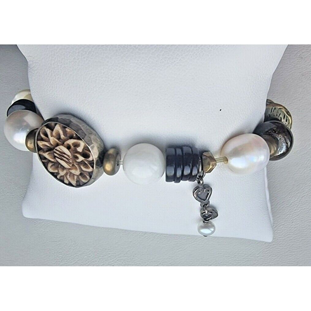 SILPADA RETIRED PEARL  and MIX BEADS STRETCH 925 STERLING SILVER BRACELET AT