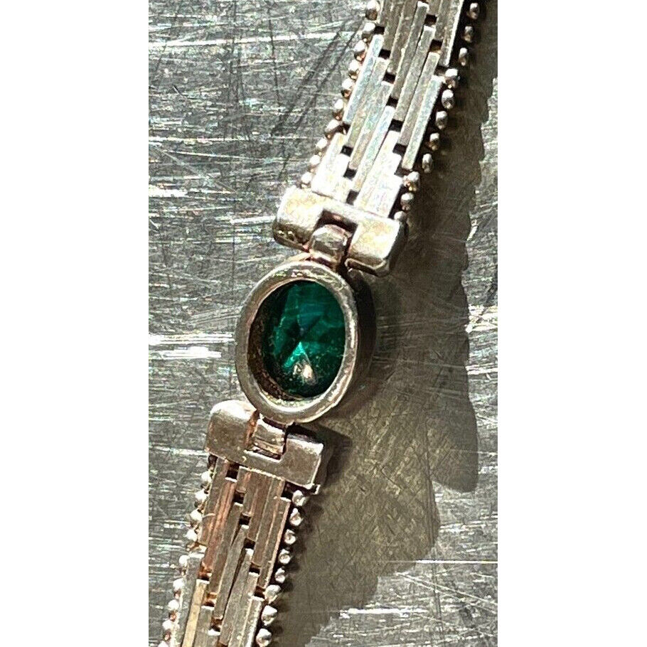 ITALIAN MULTI-TONE 925 STERLING SILVER & GREEN CZ'S BRACELET SKY