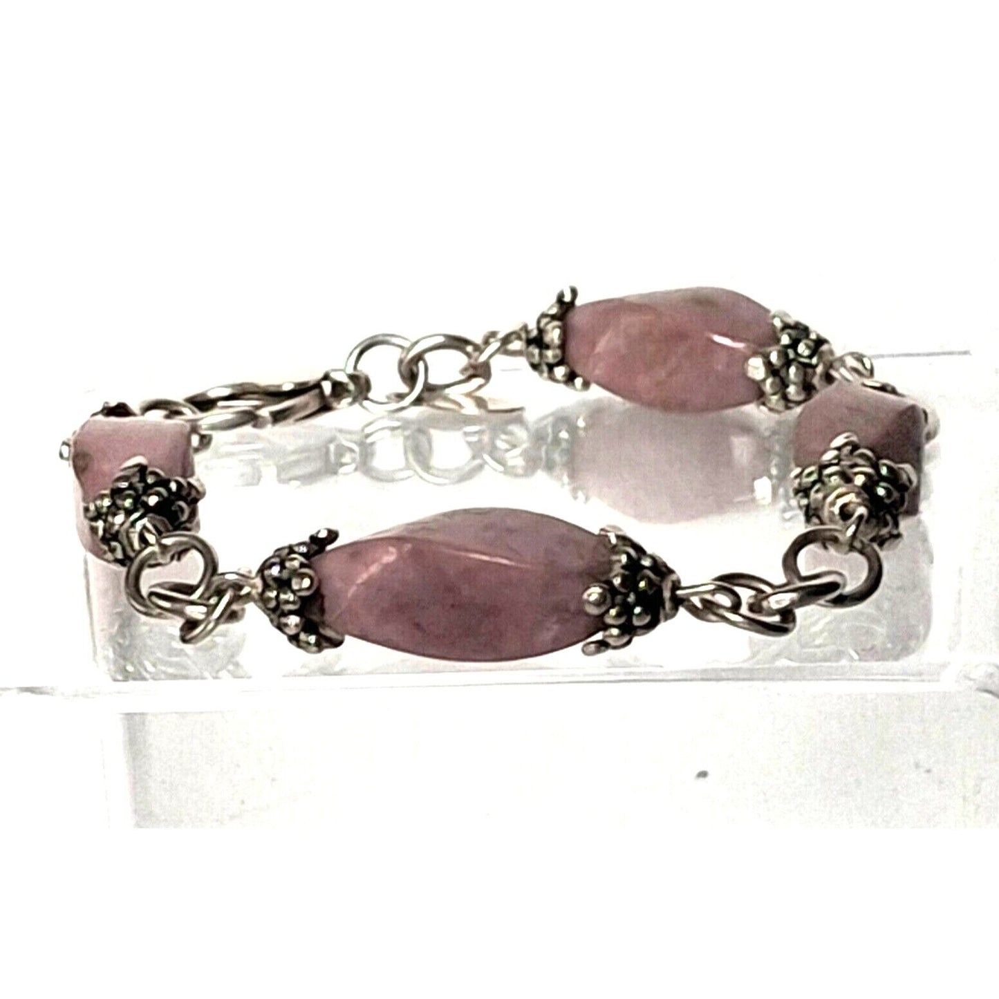 ESPO SIGNATURE  925 STERLING SILVER AND PINK JASPER  BRACELET SKY