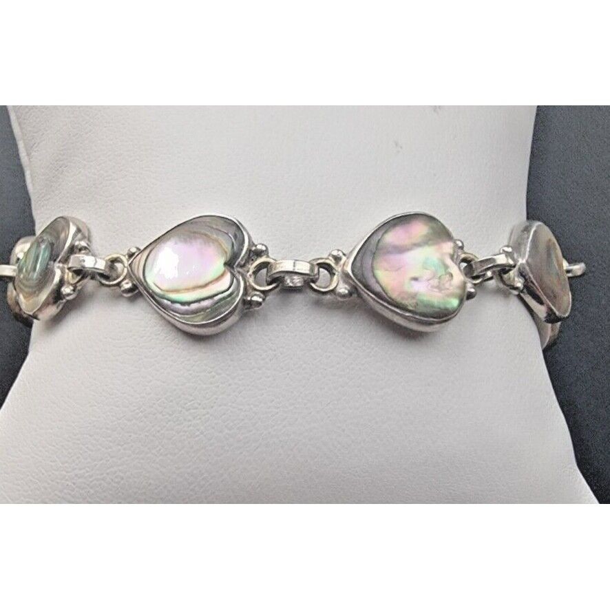 925 STERLING SILVERHEART SHAPE MOTHER OF PEARL BRACELET 6 INCH AT