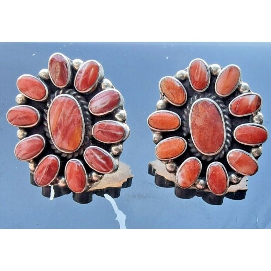 FEDERICO JIMENEZ 925 STERLING SILVER ORANGE SPINY OYSTER SHELL EARRINGS AT