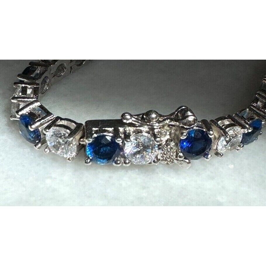 925 STERLING SILVER COBALT BLUE AND COLORLESS CZ TENNIS BRACELET SKY