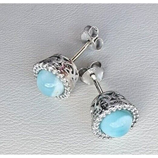 925 STERLING SILVER NATURAL ROUND 5.5 MM.  LARIMAR STUD EARRINGS AT