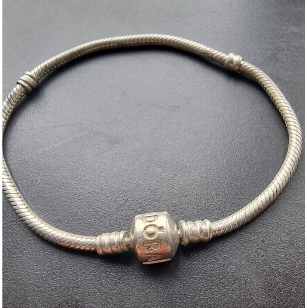 PANDORA DESIGNER 925 STERLING SILVER BARREL CLAPS CHARM BRACELET 7.75" AT