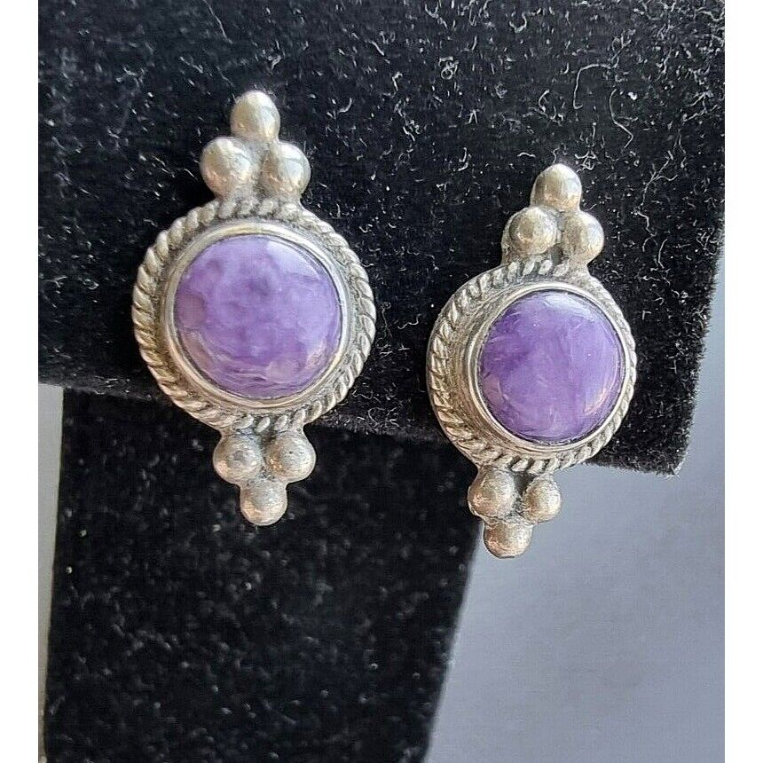 925 STERLING SILVER SOUTH WEST DESIGN PURPLE CHAROITE EARRINGS AT