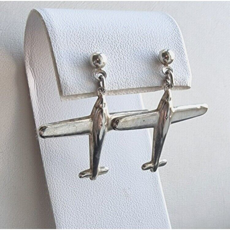 VINTAGE 925 STERLING SILVER AIRPLANE DESIGN EARRINGS AT