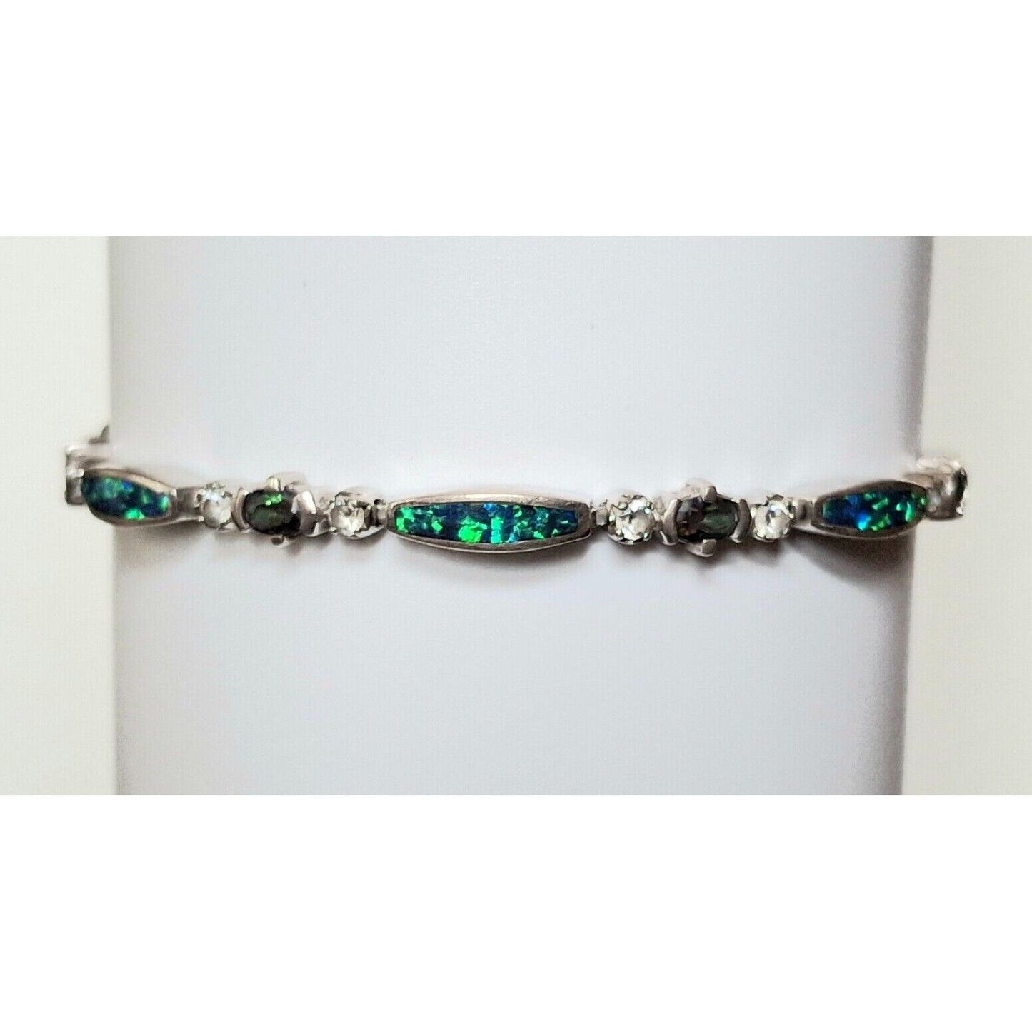 FSI 925 STERLING SILVER  FAUX  OPAL  TENNIS BRACELET SKY