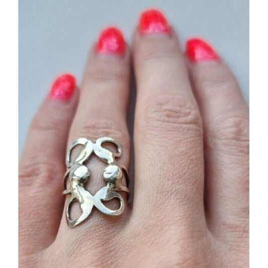 925 STERLING SILVER INTRICATE DESIGN OPEN ABSTRACT INTERSECTING VINES RING AT