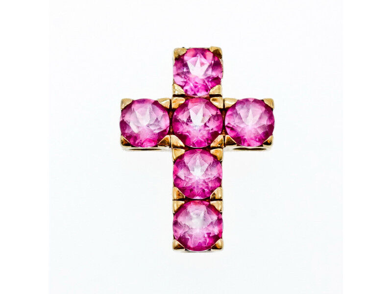 925 STERLING SILVER GOLD PLATED PINK TOPAZ CROSS PENDANT