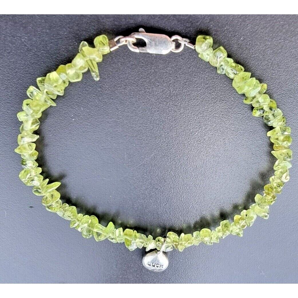 925 STERLING SILVER PERIDOT CRYSTAL LUCK BRACELET  8 INCH AT